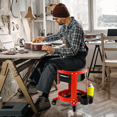 Costway Rolling Workshop Creeper Seat Mechanic Stool W Removable Padded Seat 2 Drawers