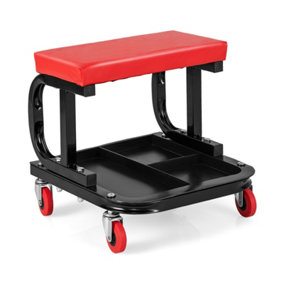 Costway Rolling Workshop Creeper Soft Padded Seat Mechanic Stool with Tool Tray Storage