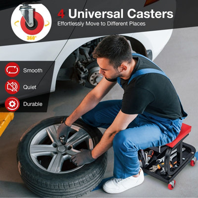 Costway Rolling Workshop Creeper Soft Padded Seat Mechanic Stool with ...