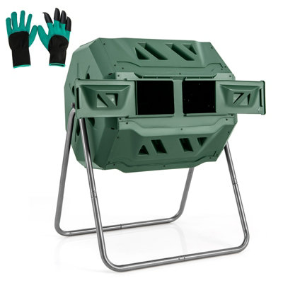 Costway Rotatable Compost Bin 160L Dual Chamber Composting Tumbler w/ 2 Sliding Doors