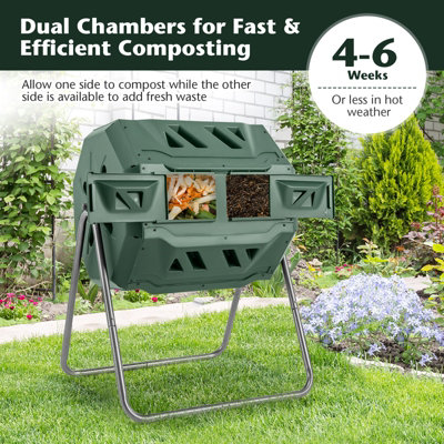 Costway Rotatable Compost Bin 160L Dual Chamber Composting Tumbler w/ 2 Sliding Doors