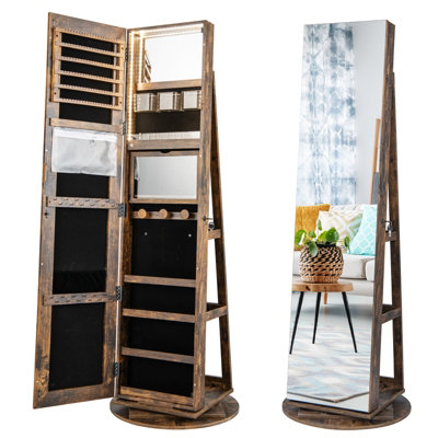 Rotatable jewelry armoire store with mirror