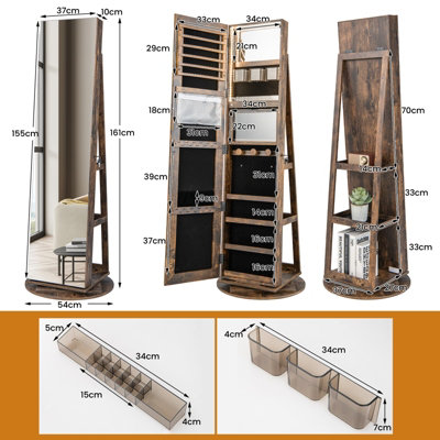 Costway Rotating Jewelry Armoire Freestanding Jewelry Cabinet w/ Full Length Mirror
