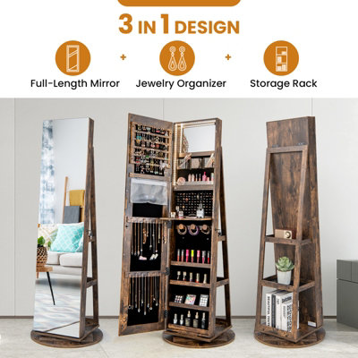 Costway Rotating Jewelry Armoire Freestanding Jewelry Cabinet w/ Full Length Mirror - 8