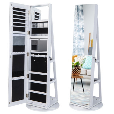 Costway Rotating Jewelry Armoire Freestanding Jewelry Cabinet w/ Full Length Mirror