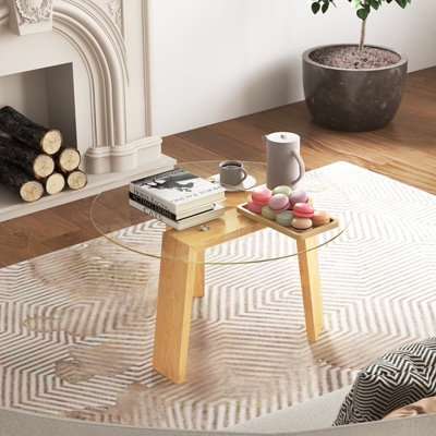 Costway Round Coffee Table Modern Center Table w/ Tempered Glass Top ...