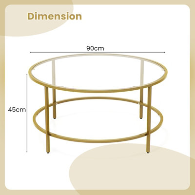 Costway Round Coffee Table Tempered Glass Top Metal Center Snack Tea Cocktail Table