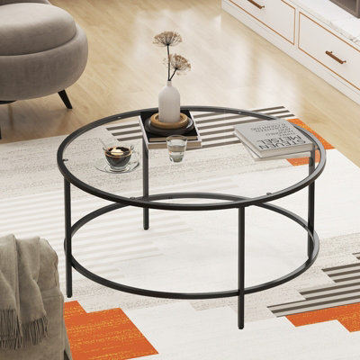 Costway Round Coffee Table Tempered Glass Top Metal Center Snack Tea Cocktail Table