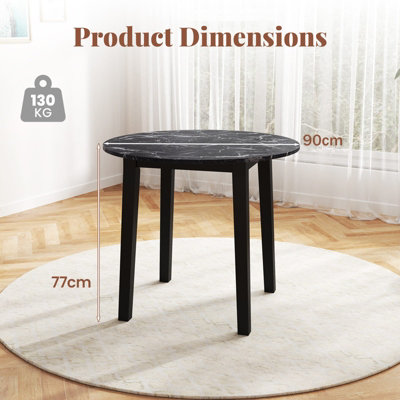COSTWAY Round Dining Table 90 cm Kitchen Table w/ Rubber Wood Legs-Black