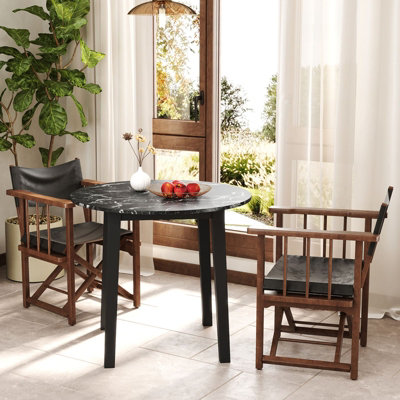 COSTWAY Round Dining Table 90 cm Kitchen Table w/ Rubber Wood Legs-Black