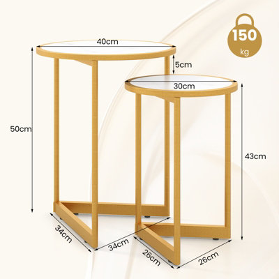 COSTWAY Round Nesting Side Table Set of 2 Stacking Coffee Tables White ...