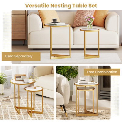 COSTWAY Round Nesting Side Table Set of 2 Stacking Coffee Tables White ...