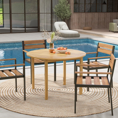 Costway Round Outdoor Dining Table Acacia Wood 4-Person Large Dining ...