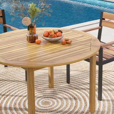 Costway Round Outdoor Dining Table Acacia Wood 4 Person Large Dining Table