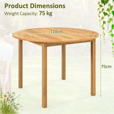 Costway Round Outdoor Dining Table Acacia Wood 4-Person Large Dining Table - 3