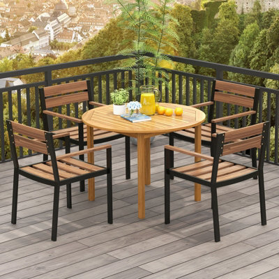 Costway Round Outdoor Dining Table Acacia Wood 4-Person Large Dining Table - 4