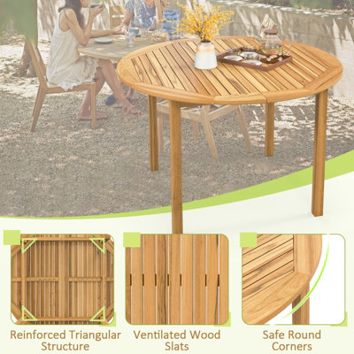 Costway Round Outdoor Dining Table Acacia Wood 4-Person Large Dining Table - 6