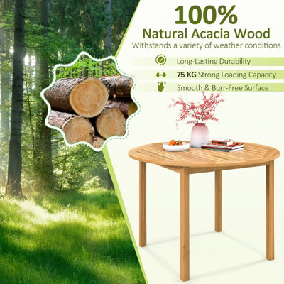 Costway Round Outdoor Dining Table Acacia Wood 4-Person Large Dining Table - 7