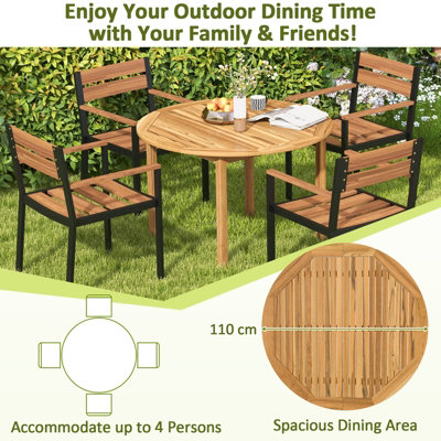 Costway Round Outdoor Dining Table Acacia Wood 4-Person Large Dining Table - 8