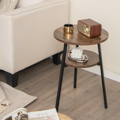 Costway Round Side Table Wooden 2-Tier Sofa End Table Beside Accent ...