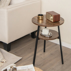 Costway Round Side Table Wooden 2-Tier Sofa End Table Beside Accent Table W/ Storage Shelf