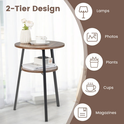 Costway Round Side Table Wooden 2-Tier Sofa End Table Beside Accent Table W/ Storage Shelf