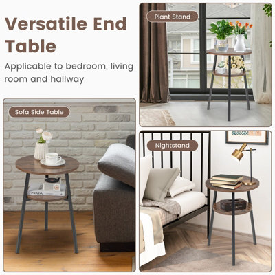 Costway Round Side Table Wooden 2-Tier Sofa End Table Beside Accent Table W/ Storage Shelf