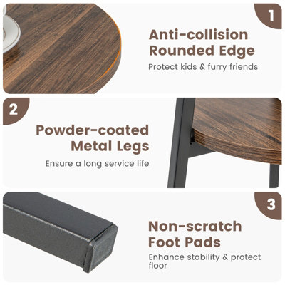 Costway Round Side Table Wooden 2-Tier Sofa End Table Beside Accent Table W/ Storage Shelf