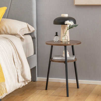 Costway Round Side Table Wooden 2-Tier Sofa End Table Beside Accent Table W/ Storage Shelf