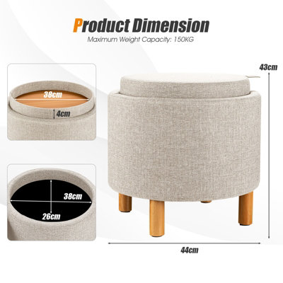 Costway Stockage rond ottoman accent rangement tabouret avec plateau pour  chambre à coucher de salon