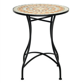 Costway Round Table with Iron Frame & Retro Mosaic Tabletop