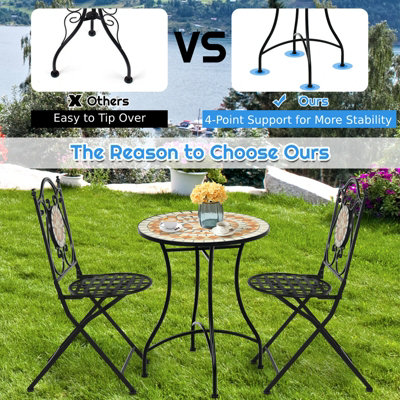 Costway Round Table with Iron Frame & Retro Mosaic Tabletop - 5