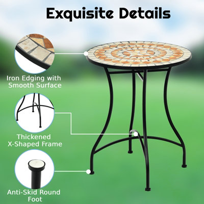 Costway Round Table with Iron Frame & Retro Mosaic Tabletop - 6