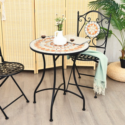 Costway Round Table with Iron Frame & Retro Mosaic Tabletop - 7