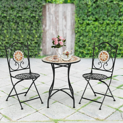 Costway Round Table with Iron Frame & Retro Mosaic Tabletop - 8