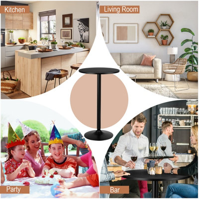 COSTWAY Ronde Bartafel, in Hoogte Verstelbaar 56 cm/101,5 cm, 60 cm Bistrotafel, Statafel, Feesttafel voor Thuis, Vlub, Kroeg, Zwart