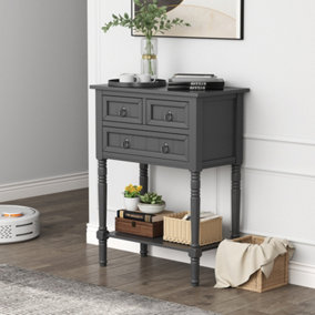 Costway Rustic Console Table with 3 Storage Drawers & Open Bottom Shelf Side Table Entryway Table