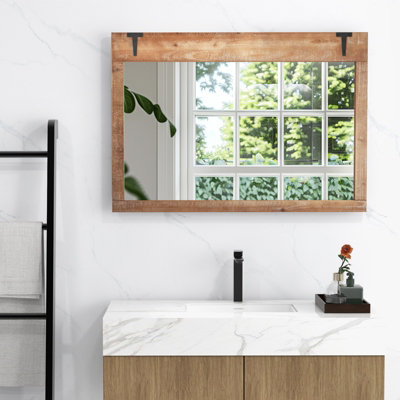 COSTWAY Rustic Decorative Mirror 100 cm x 70 cm Rectangle Wooden Wall Mirror