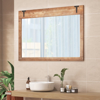 COSTWAY Rustic Decorative Mirror 100 cm x 70 cm Rectangle Wooden Wall Mirror - 4