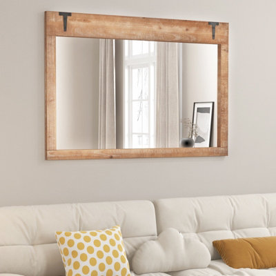 COSTWAY Rustic Decorative Mirror 100 cm x 70 cm Rectangle Wooden Wall Mirror - 5