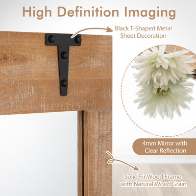 COSTWAY Rustic Decorative Mirror 100 cm x 70 cm Rectangle Wooden Wall Mirror - 7