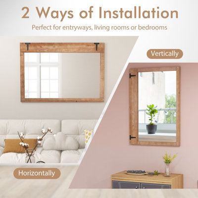 COSTWAY Rustic Decorative Mirror 100 cm x 70 cm Rectangle Wooden Wall Mirror - 9