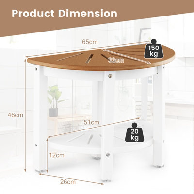 COSTWAY Shower Bench, 2-Tier Slatted Spa Bath Stool With Storage Shelf & Handles, Portable Waterproof Non-Slip Curved Seat Bathroom Bathtub Shower Chair For Elderly, Disabled And Adults (Brown) - Online Marketplace