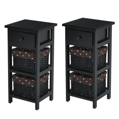 Costway Set of 2 3-Tier Chest of Drawers Side Table Beside Table Nightstand W/2 Baskets