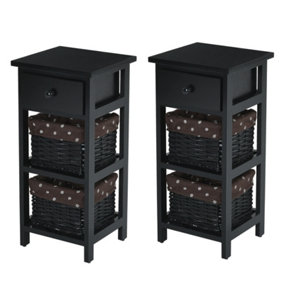 Costway Set of 2 3-Tier Chest of Drawers Side Table Beside Table Nightstand W/2 Baskets