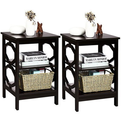 Costway Set of 2 3-Tier Nightstand Sofa Bed Side Table Storage Display Stand with Shelf