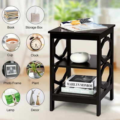 Costway Set of 2 3-Tier Nightstand Sofa Bed Side Table Storage Display Stand with Shelf
