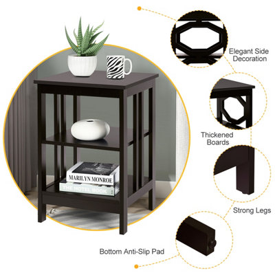 Costway Set of 2 3-Tier Nightstand Sofa Bed Side Table Storage Display Stand with Shelf