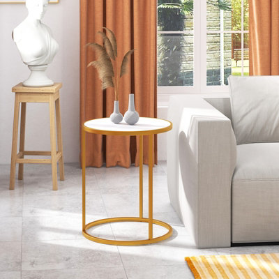 Costway Set of 2 45cm Tall Marble Top Round Side Table Modern Sofa End Table Accent Bedside Table