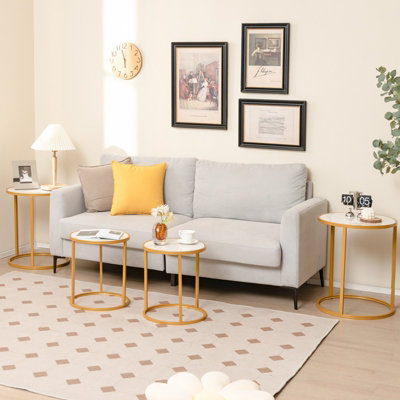 Costway Set of 2 45cm Tall Marble Top Round Side Table Modern Sofa End Table Accent Bedside Table